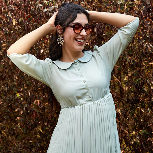 Pleated Tie-Up Dress