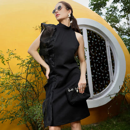 Asymetrical Dress With Organza Detail