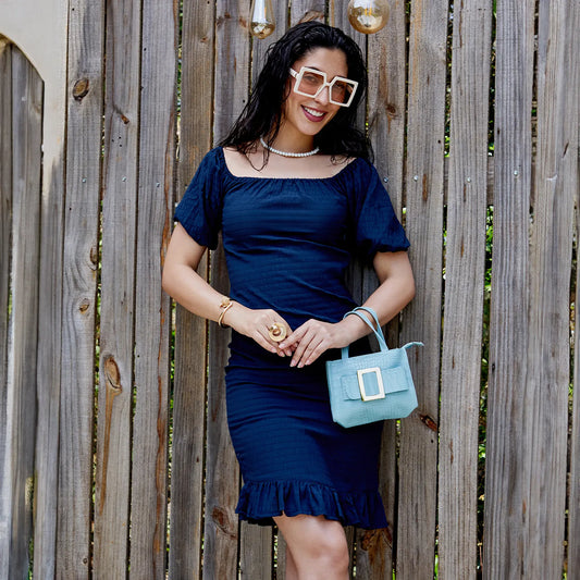 Puff-Sleeved Creased Dress