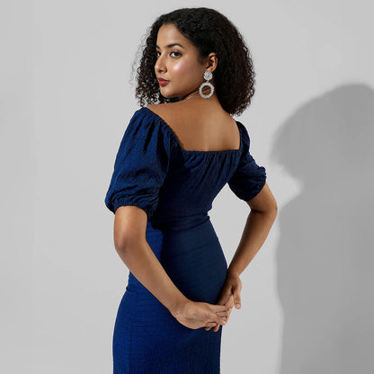 Puff-Sleeved Creased Dress
