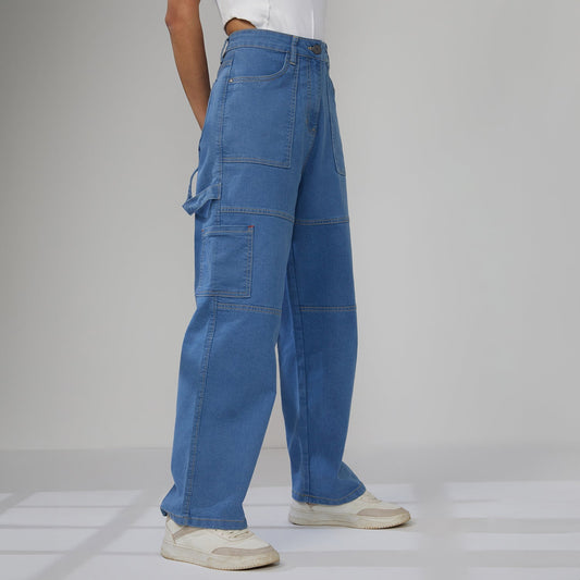 Straight Fit Cargo Denim Jeans