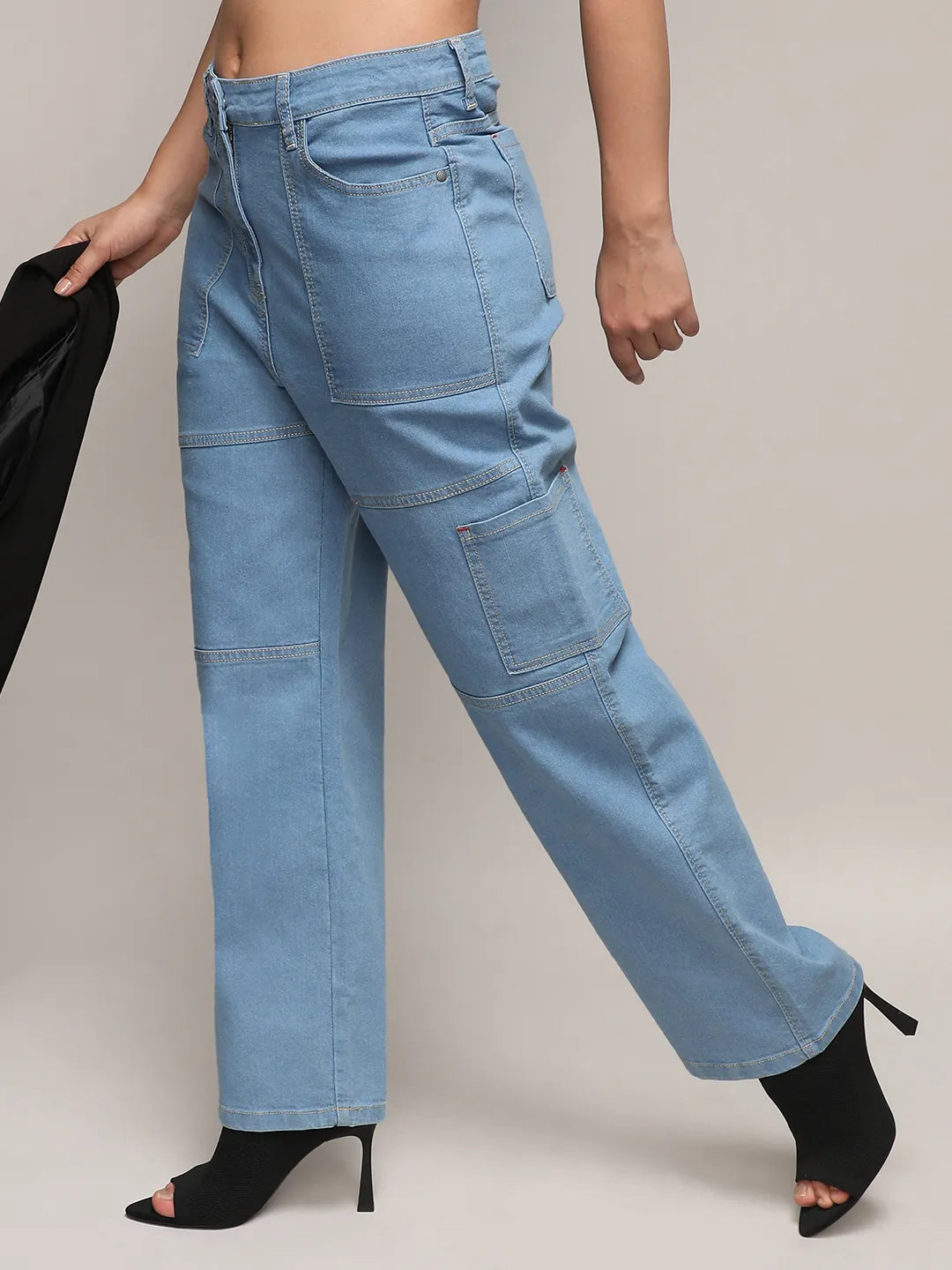 Straight Fit Cargo Denim Jeans