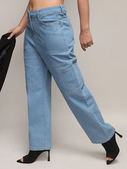 Straight Fit Cargo Denim Jeans