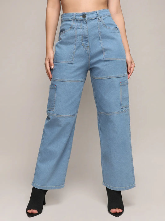 Straight Fit Cargo Denim Jeans