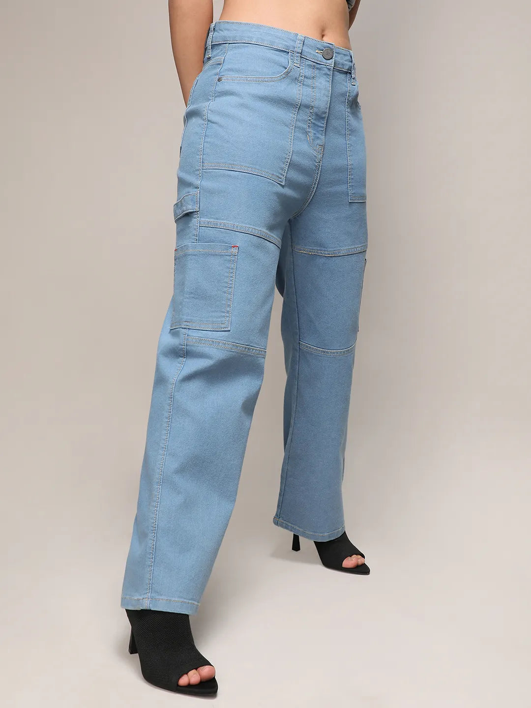 Straight Fit Cargo Denim Jeans