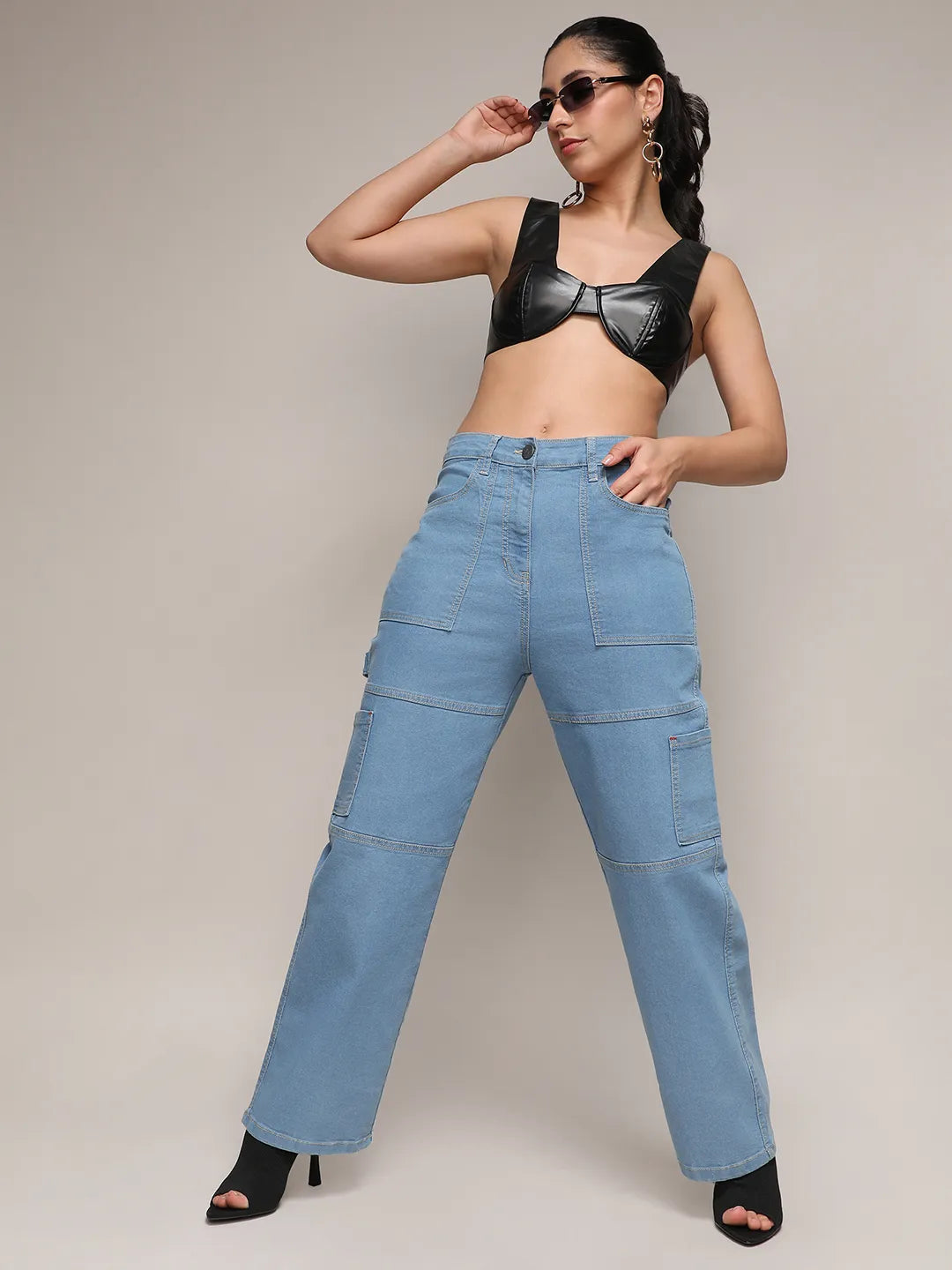 Straight Fit Cargo Denim Jeans