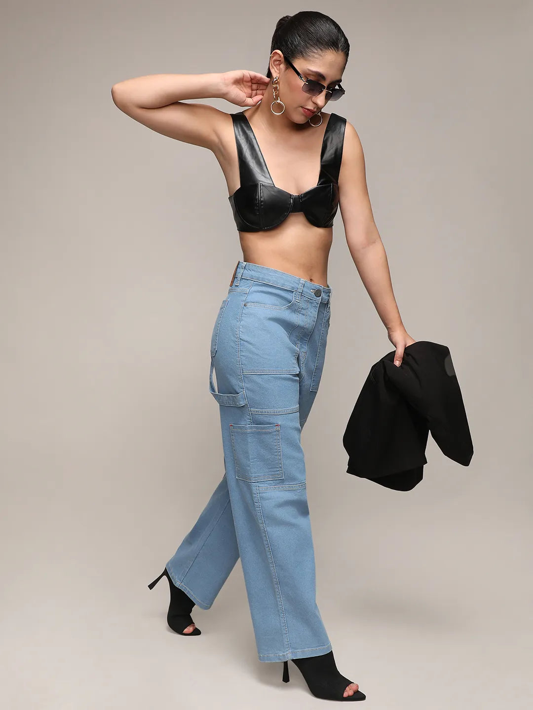 Straight Fit Cargo Denim Jeans