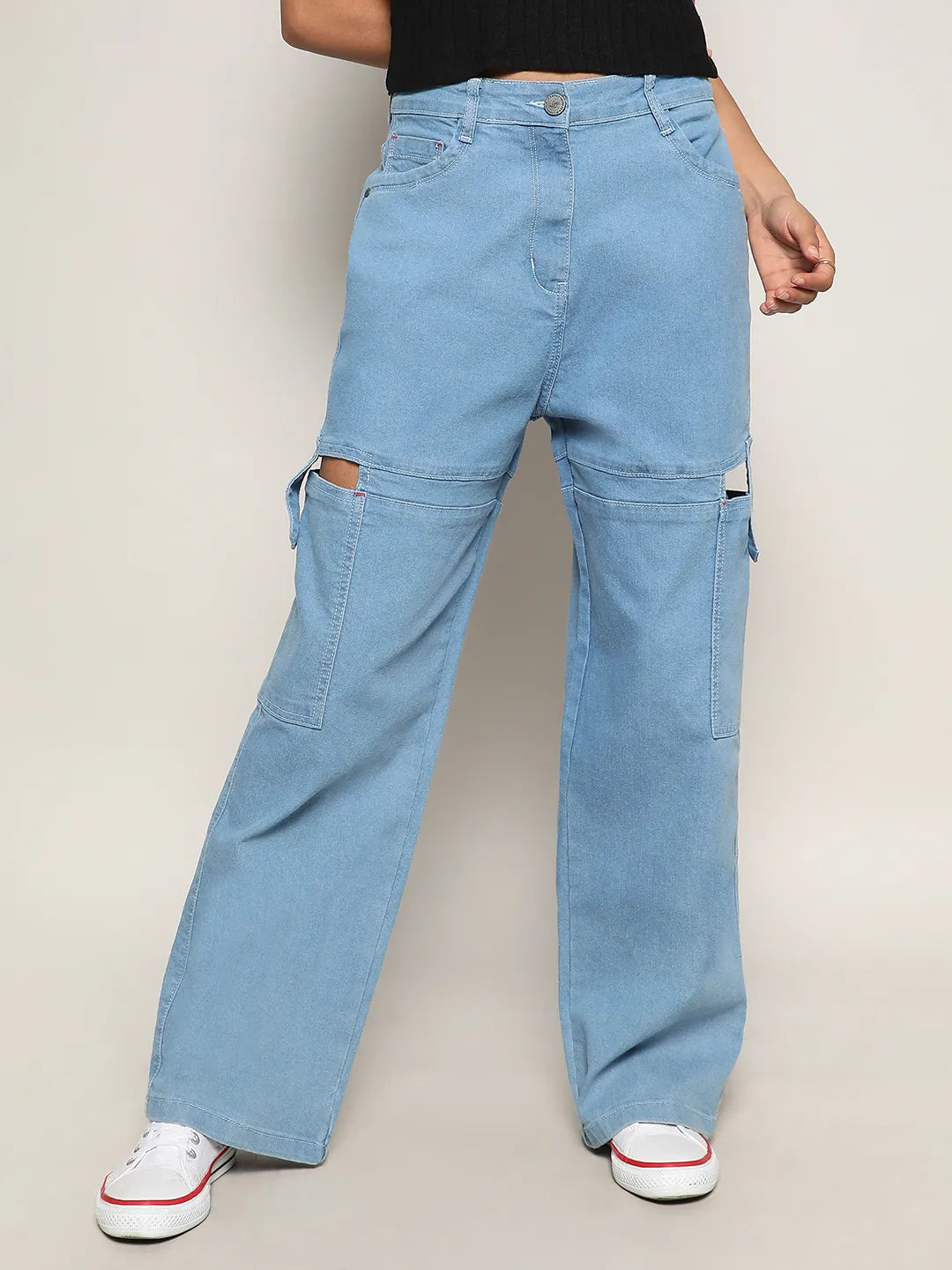Mid-Rise Cutout Denim Jeans