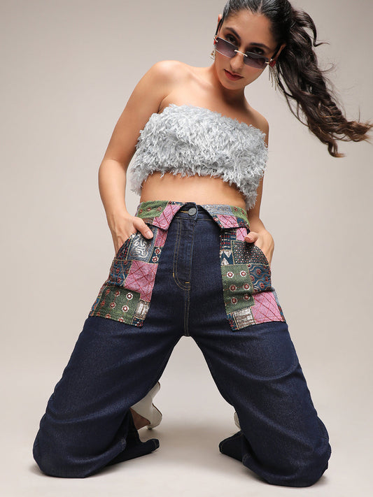 Embroidered Patch Denim Jeans