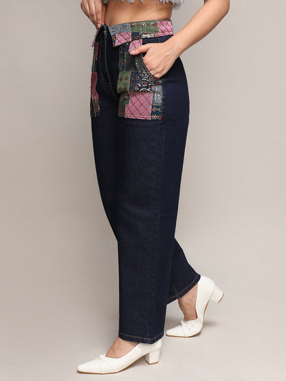 Embroidered Patch Denim Jeans
