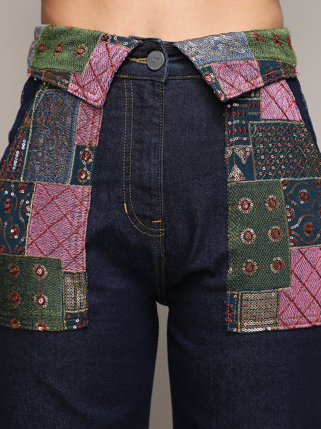 Embroidered Patch Denim Jeans