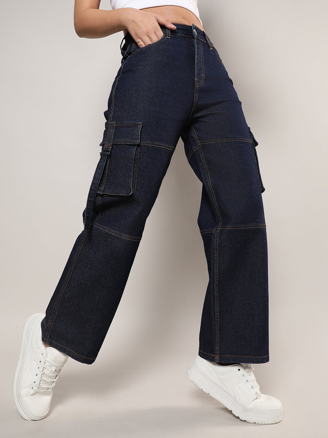 Straight Fit Cargo Denim Jeans