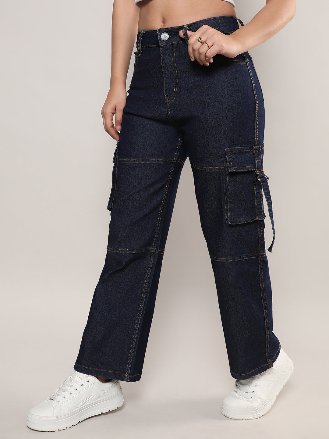 Straight Fit Cargo Denim Jeans