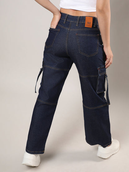 Straight Fit Cargo Denim Jeans