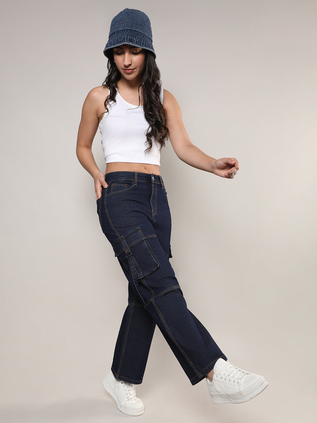 Straight Fit Cargo Denim Jeans