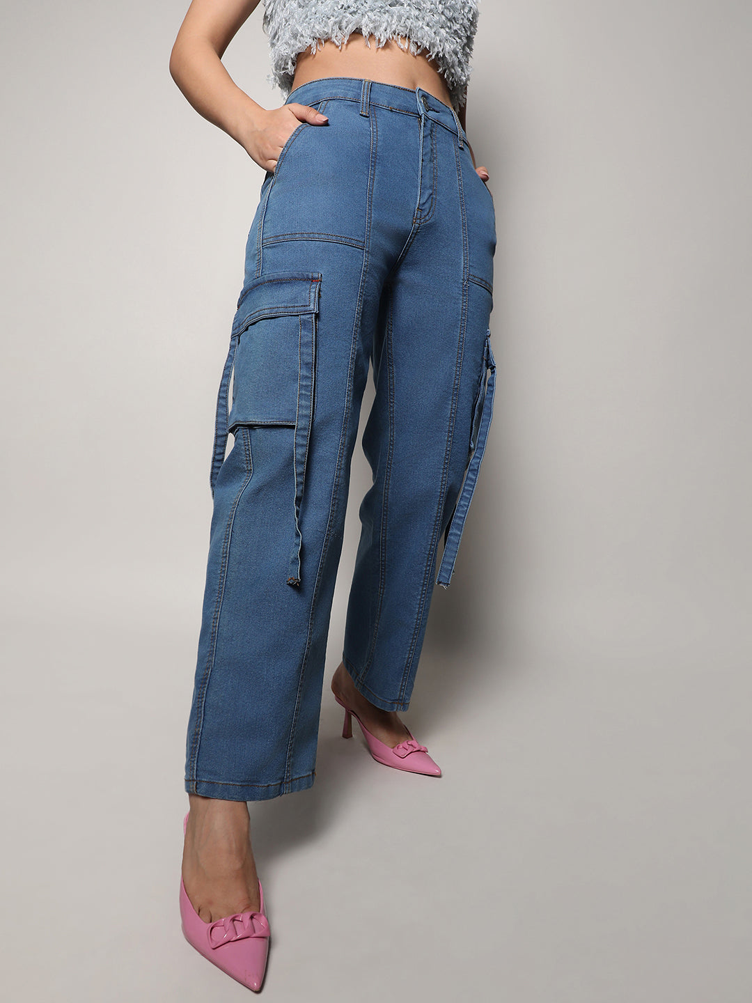 Straight Fit Cargo Denim Jeans