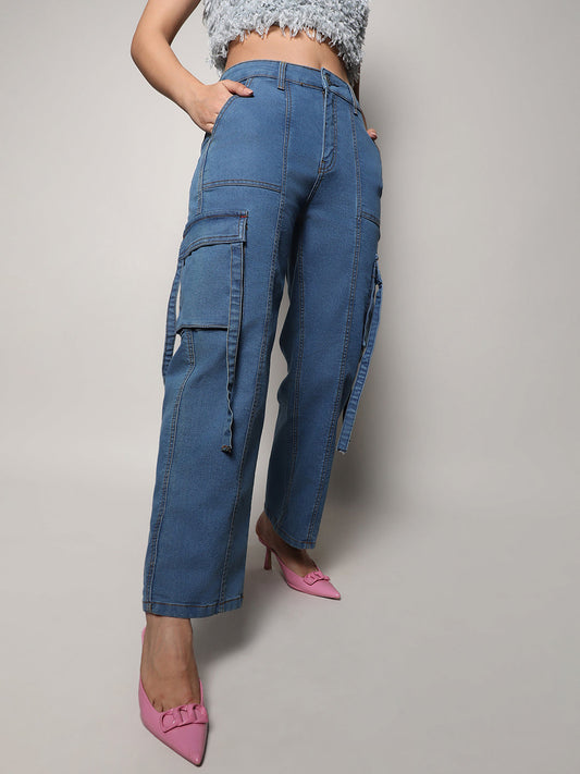 Straight Fit Cargo Denim Jeans