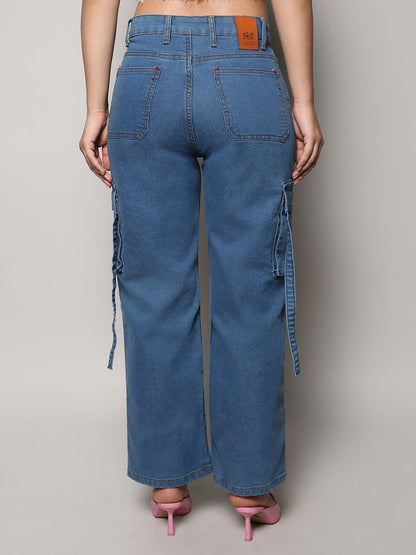 Straight Fit Cargo Denim Jeans