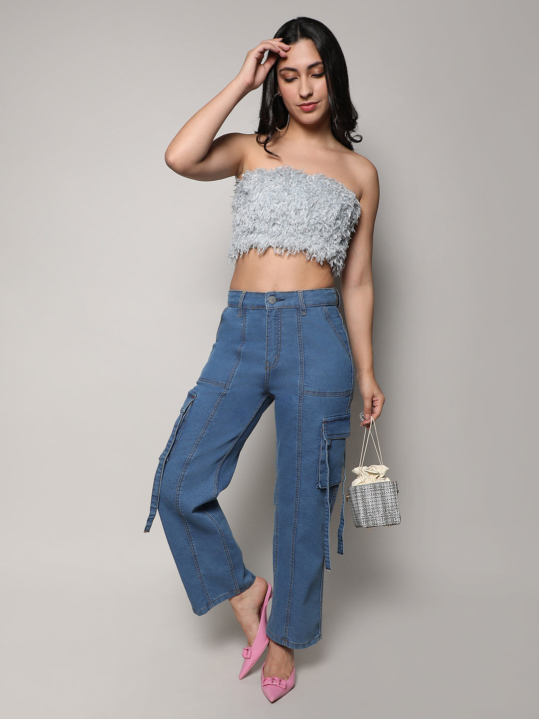 Straight Fit Cargo Denim Jeans