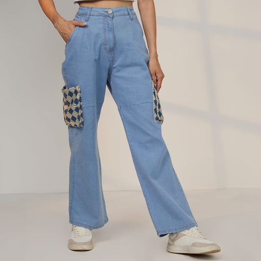 Contrast Patch Denim Jeans