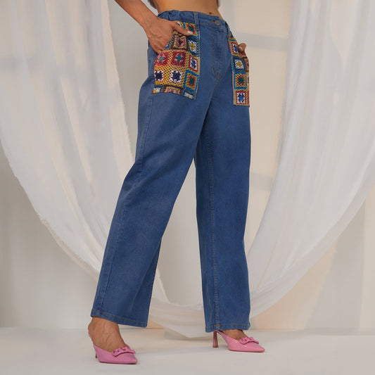 Contrast Patch Denim Jeans