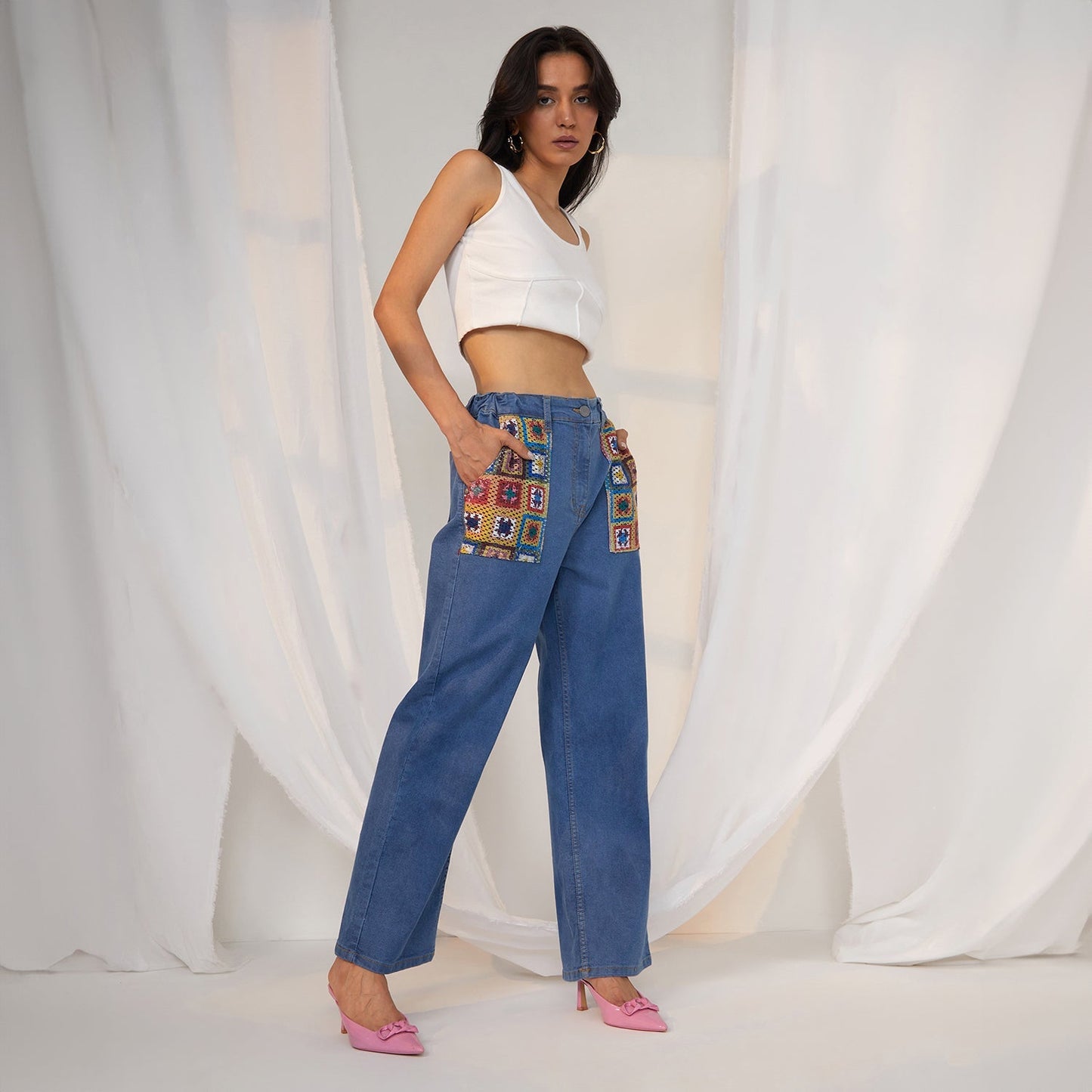 Contrast Patch Denim Jeans