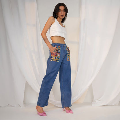 Contrast Patch Denim Jeans
