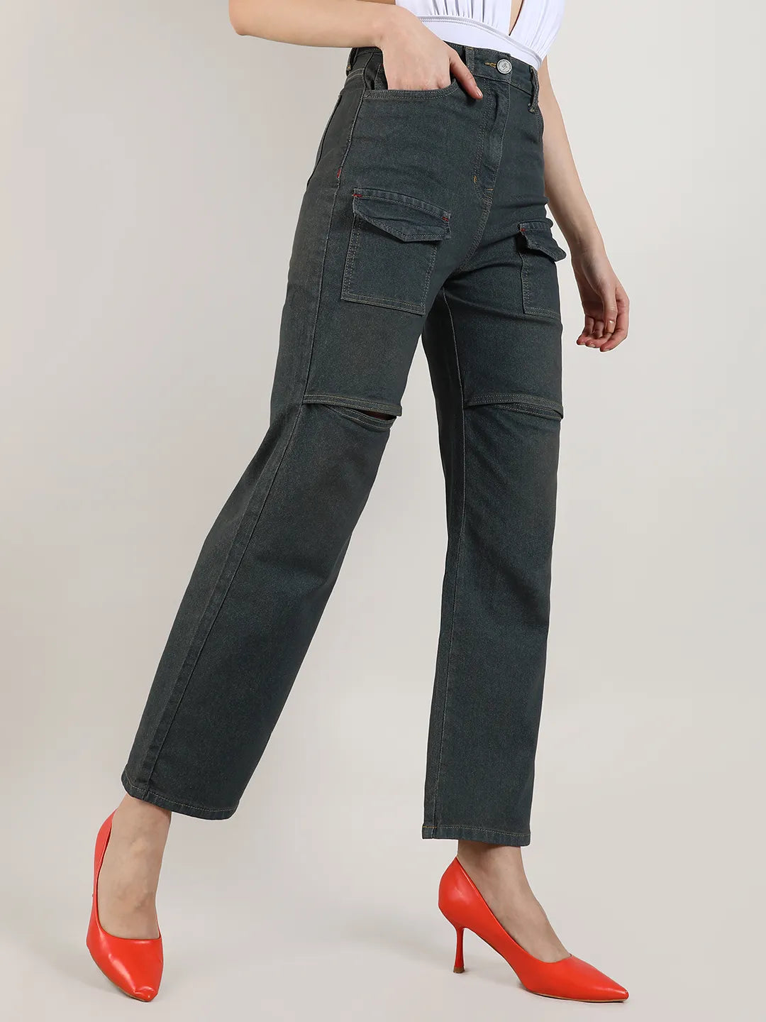 Flared Cargo Denim Jeans