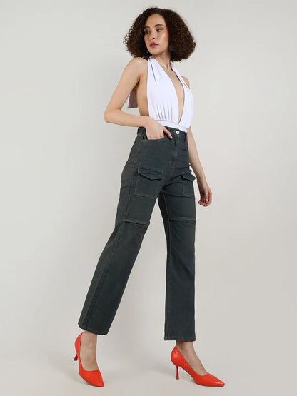 Flared Cargo Denim Jeans