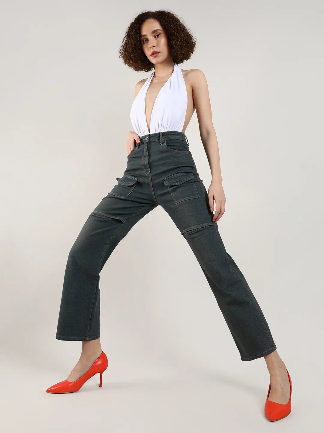 Flared Cargo Denim Jeans