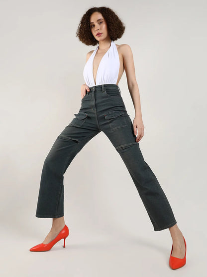 Flared Cargo Denim Jeans