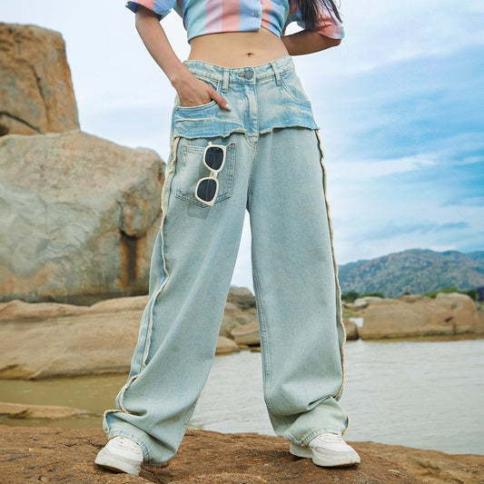 Fringed Straight Denim Jeans