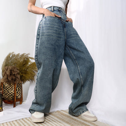 Acid-Wash Straight Denim Jeans