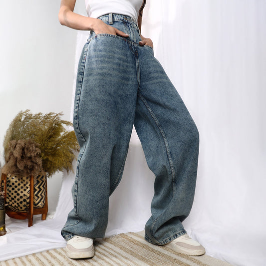 Acid-Wash Straight Denim Jeans