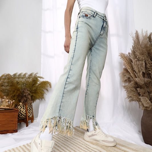 Fringed Flared Denim Jeans