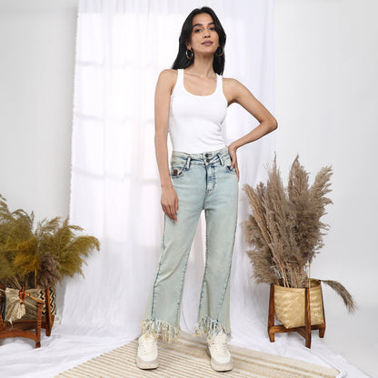 Fringed Flared Denim Jeans