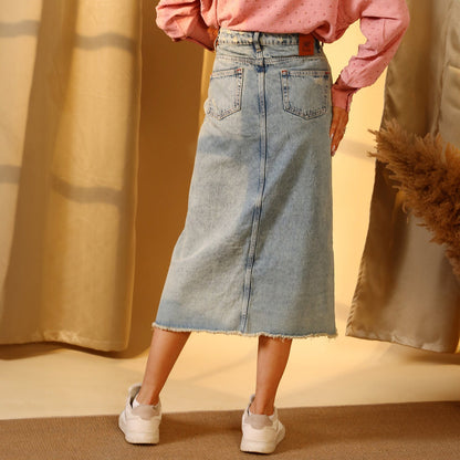 Asymmetrical Midi Denim Skirt