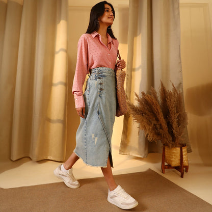 Asymmetrical Midi Denim Skirt