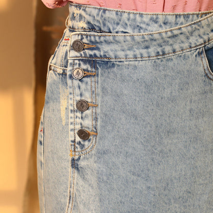 Asymmetrical Midi Denim Skirt