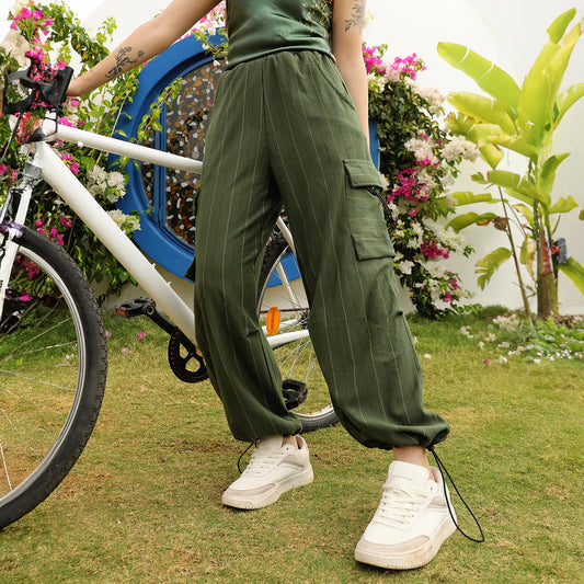 Striped Cargo Parachute Trousers