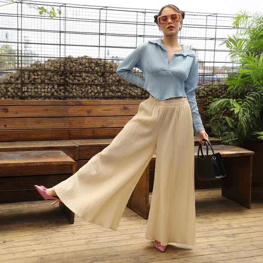 Striped Piping Flared Trousers