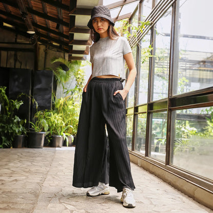 Striped Piping Flared Trousers