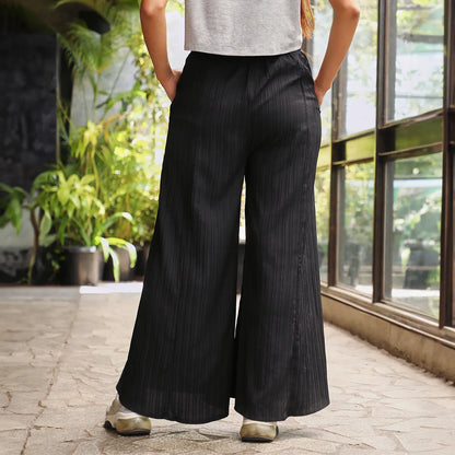Striped Piping Flared Trousers