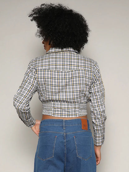 Tartan Plaid Cinched Cropped Shirt