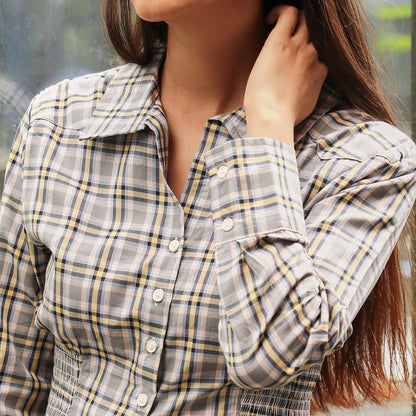Tartan Plaid Cinched Cropped Shirt