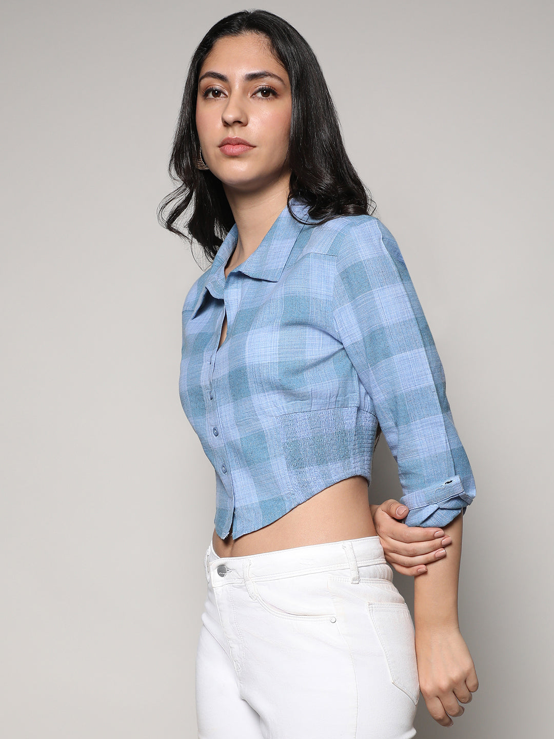 Buffallo Check Cinched Cropped Shirt