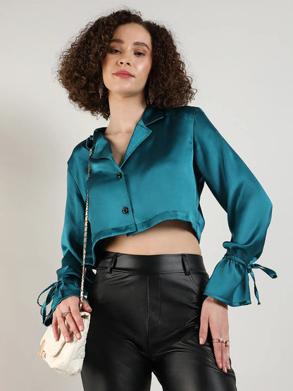 Satin Boxy Crop Shirt
