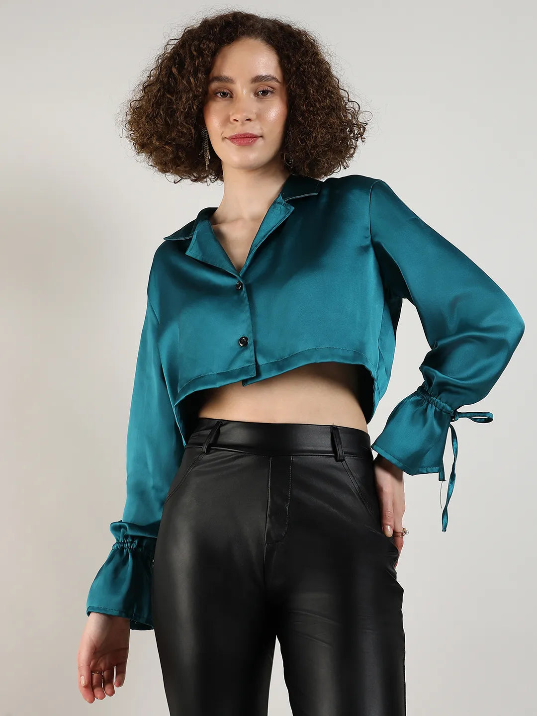 Satin Boxy Crop Shirt