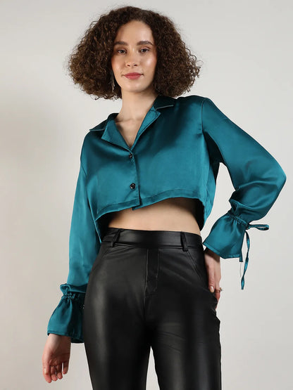 Satin Boxy Crop Shirt