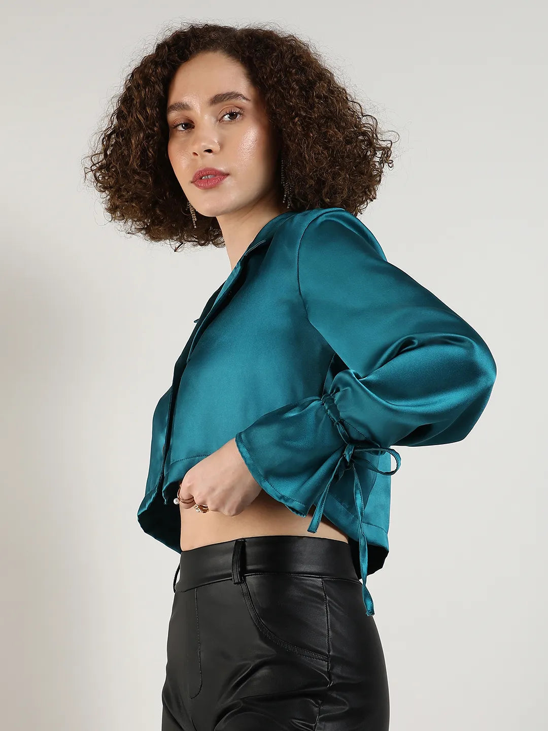 Satin Boxy Crop Shirt